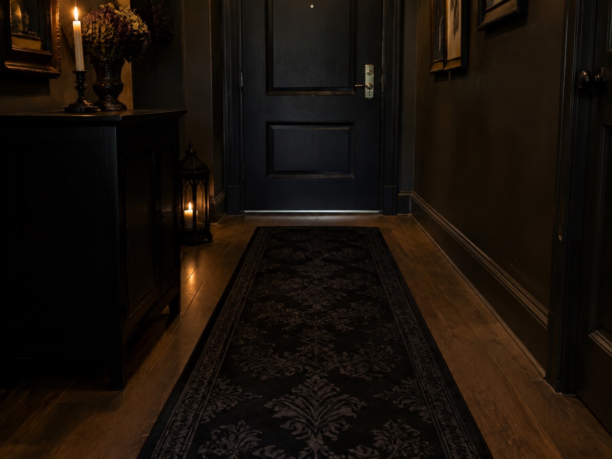 Black Runner or Doormat for a gothic apartment entryway
