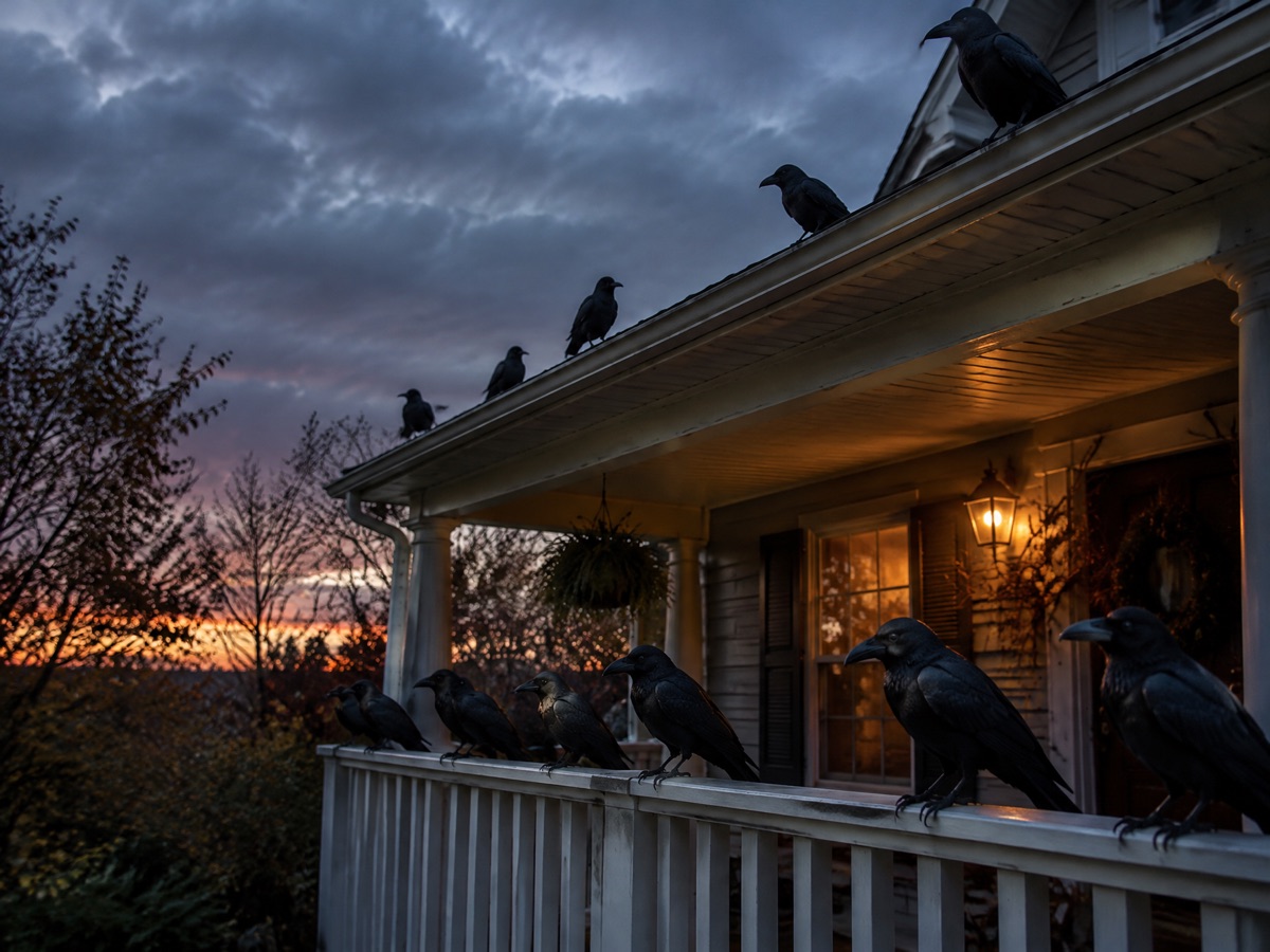 Crow Flock for a gothic Halloween front porch